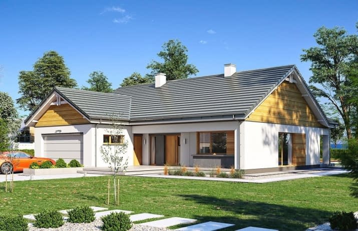 Projekt domu Parterowy 3 wariant B – wizualizacja od frontu 1