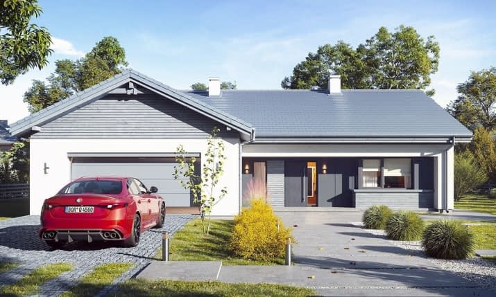 Projekt domu Parterowy 4 B – wizualizacja od frontu 1
