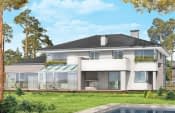 Projekt domu Prestiżowy – wizualizacja od strony ogrodu