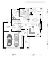 Projekt domu Riwiera 4 – wizualizacja 3D rzutu parteru
