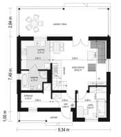 Projekt domu Sosenka 5 – wizualizacja 3D rzutu parteru