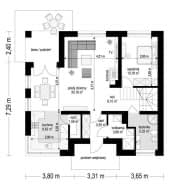 Projekt domu Optymalny wariant B – wizualizacja 3D rzutu parteru