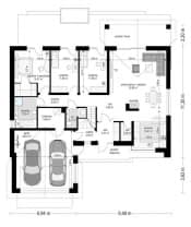 Projekt domu Parterowy 3 – wizualizacja 3D rzutu parteru