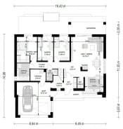 Projekt domu Parterowy 3 wariant B – wizualizacja 3D rzutu parteru