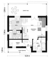 Projekt domu Sosenka 5 wariant C – wizualizacja 3D rzutu parteru