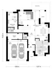 Projekt domu Kasjopea 7 B – wizualizacja 3D rzutu parteru