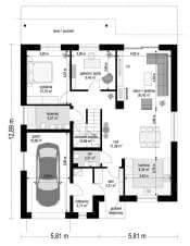 Projekt domu Ambitny 2 – wizualizacja 3D rzutu parteru