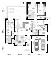 Projekt domu Willa Parterowa 4 wariant B – wizualizacja 3D rzutu parteru